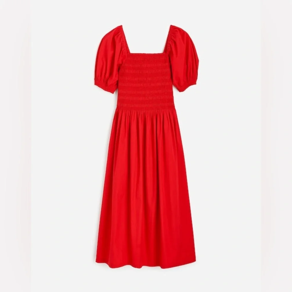Madewell Smocked Puff Sleeve Midi Dress in Poplin NWT Size XS